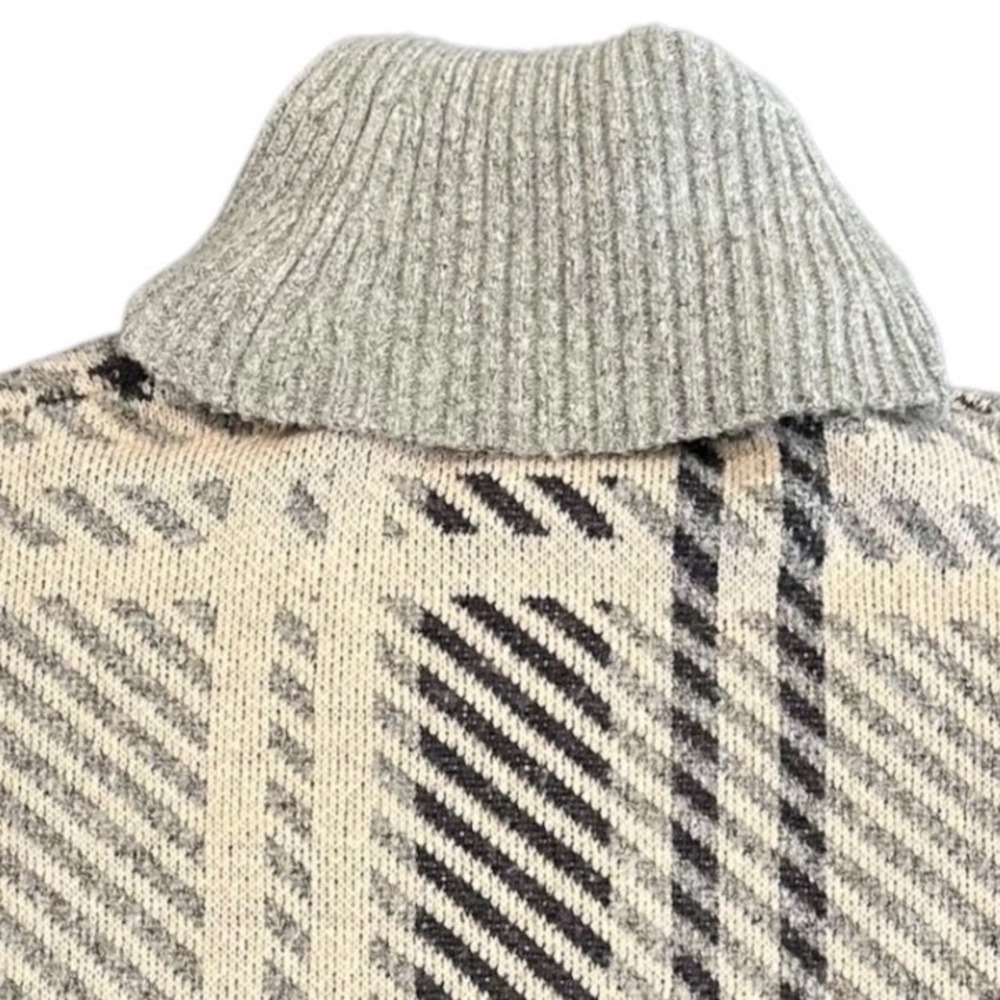 Joseph A. Sweater Women Small Grey & Cream Tan Cowl Neck Grandmacore Retro - Picture 5 of 6